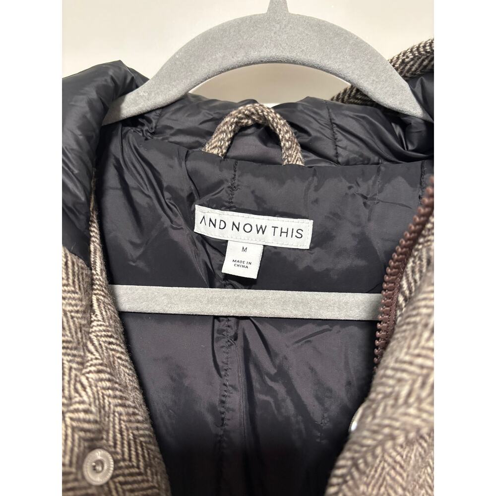 And Now This Brown Herringbone Hooded Coat M - Picture 4 of 12